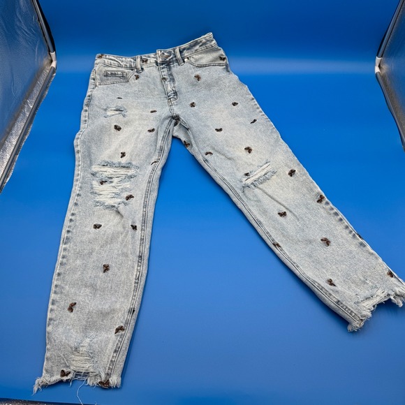 Material Girl Denim - Material Girl Womens Jeans Light Size 9 Butterfly Embroidered Distressed Raw Hem